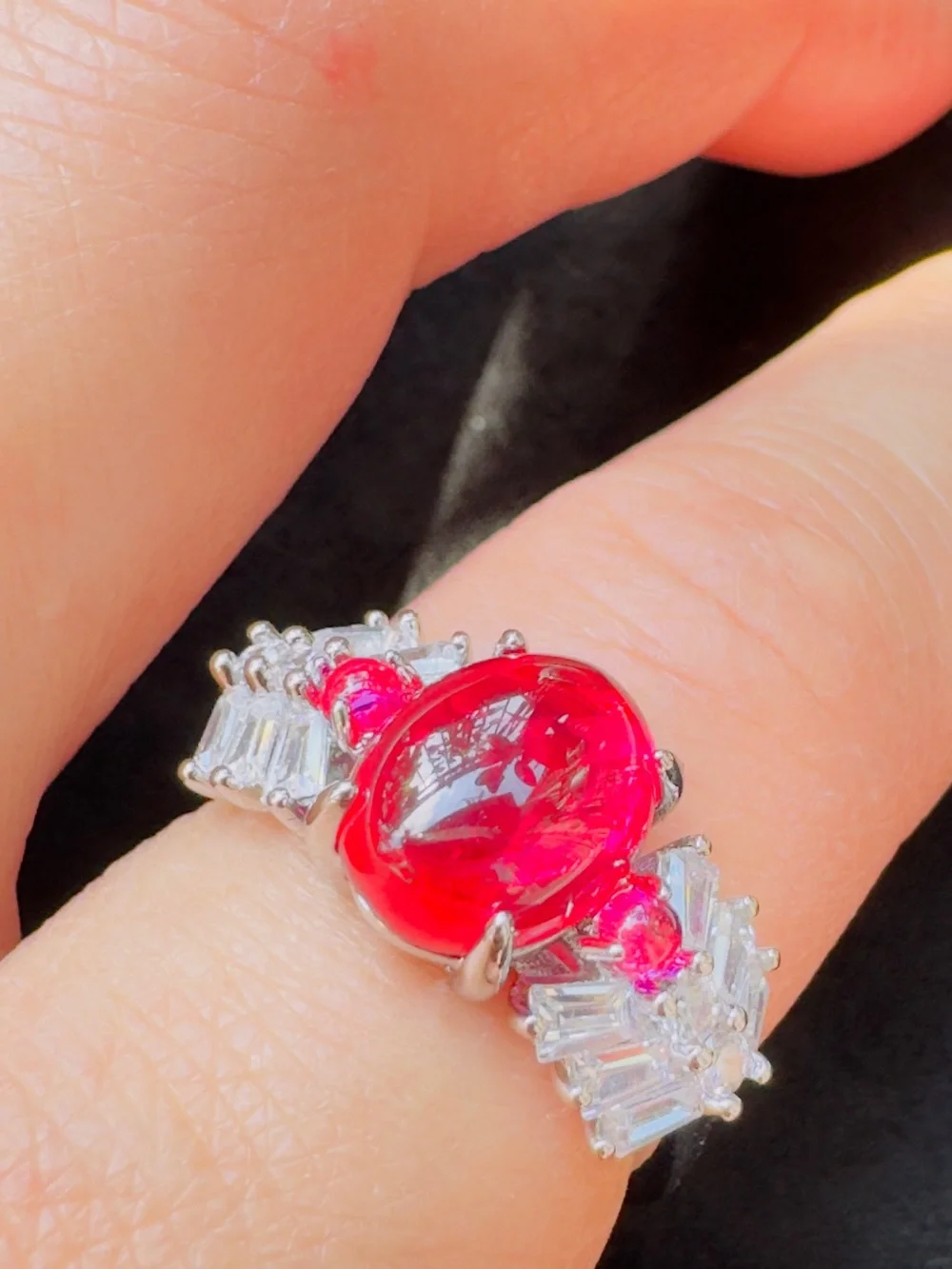 Vibrant Pink Cabochon & CZ Accent Statement Ring